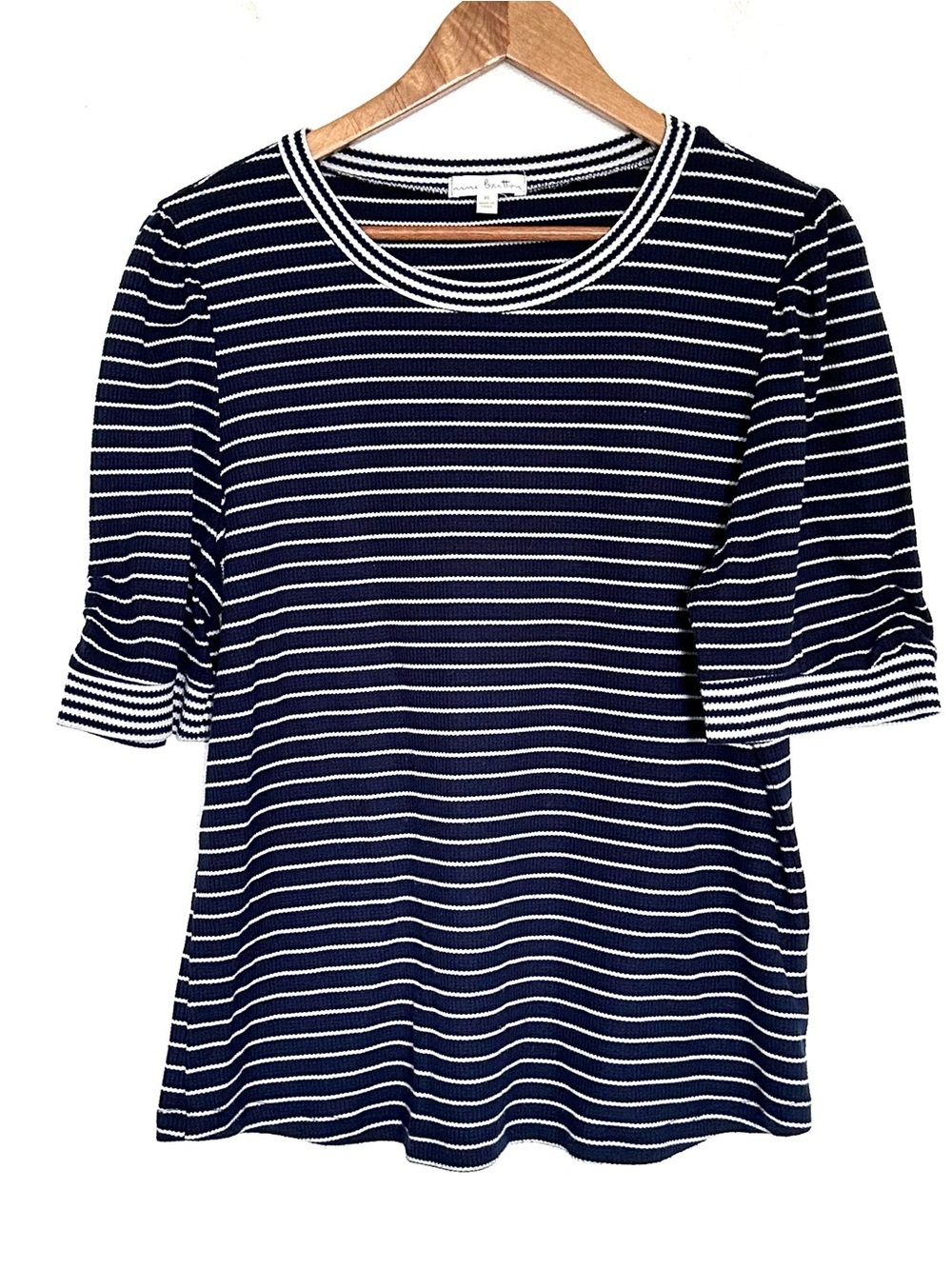 Nine Britton Shirt Women’s XL Blue White Striped Short Sleeve Pullover Top